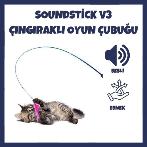 SoundStick v3 Teleskopik Zilli Ve Tüylü Kedi Oyuncağı