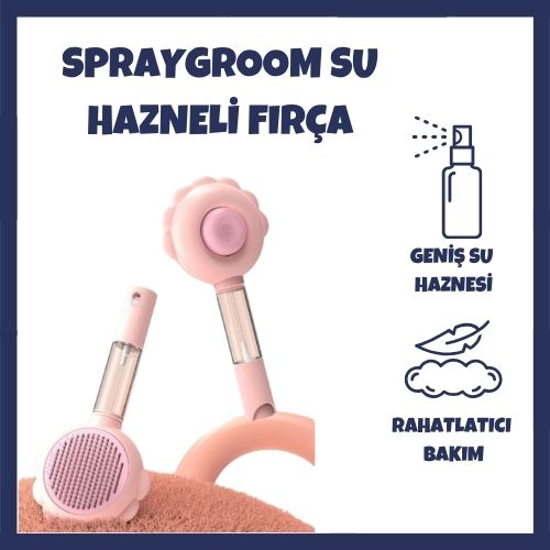 SprayGroom Basmalı Telli Su Sprey Hazneli Hayvan Fırçası